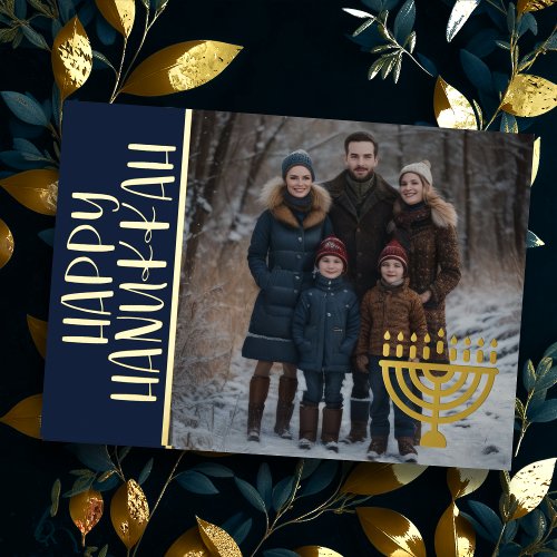 Happy Hanukkah and Your Photo Menorah Foil Holiday Card