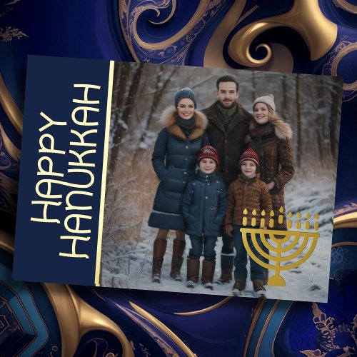 Happy Hanukkah and Your Photo Menorah Foil Holiday Card