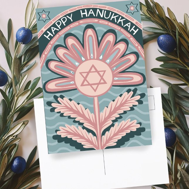 Happy Hanukkah Art Nouveau Bloom Holiday  Postcard (Happy Hanukkah Art Nouveau Bloom Holiday Postcard
)