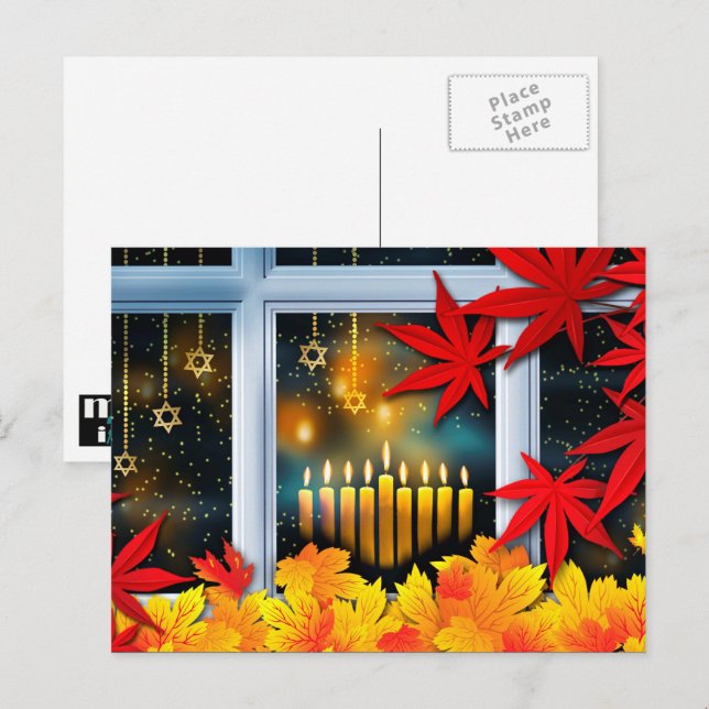 Happy Hanukkah! Autumn Theme Holiday Postcard (Front/Back)