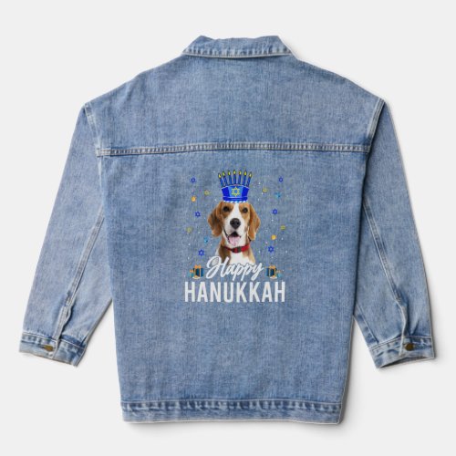 Happy Hanukkah Beagle Menorah Hat Jewish Hanukkah  Denim Jacket