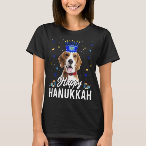 Happy Hanukkah Beagle Menorah Hat Jewish Hanukkah  T_Shirt