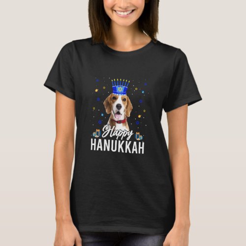 Happy Hanukkah Beagle Menorah Hat Jewish Hanukkah  T_Shirt