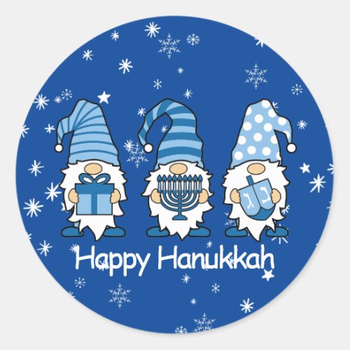 Happy Hanukkah Beautiful Blues Gnome Stickers
