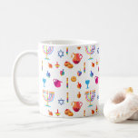 Happy Hanukkah Beautiful Jewish Holiday Coffee Mug<br><div class="desc">Happy Hanukkah Beautiful Jewish Holiday Coffee Mug and Cup. Jewish Holiday Hanukkah background with traditional Chanukah symbols - wooden dreidels (spinning top),  donuts,  menorah,  candles,  star of David and glowing lights wallpaper pattern. Hanukkah Festival Decoration. Jerusalem,  Israel.</div>