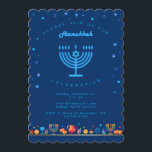Happy Hanukkah Beautiful Jewish Holiday Invitation<br><div class="desc">Happy Hanukkah Party Invitation Beautiful Jewish Holiday Card. Jewish Holiday Chanukkah background with traditional Chanuka decorative symbols - wooden dreidels (spinning top), donuts, hanukkiah menorah, candles, star of David and glowing lights wallpaper gold pattern. Hanukkah Festival of lights Event Decoration. Jerusalem, Israel. Invitations & Stationery > Invitations & Announcements Design...</div>