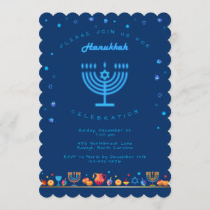 Happy Hanukkah Beautiful Jewish Holiday Invitation