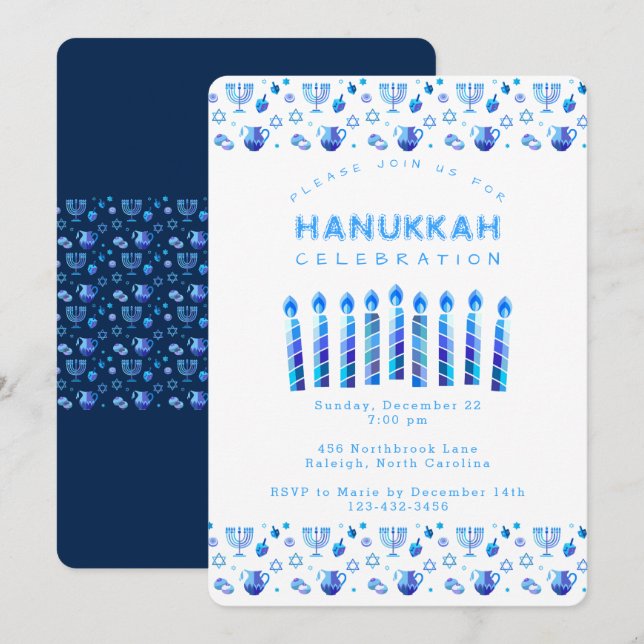 Happy Hanukkah Beautiful Jewish Holiday Invitation (Front/Back)