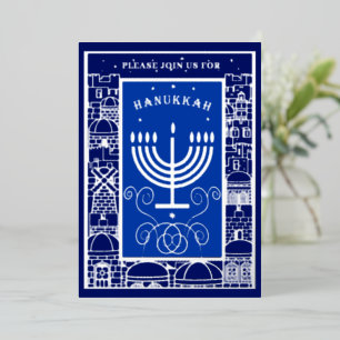 Happy Hanukkah Beautiful Jewish Holiday Menorah Foil Invitation