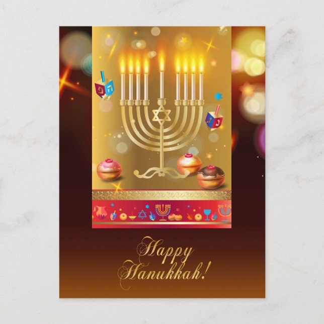 Happy Hanukkah Beautiful Jewish Holiday Postcard (Front)