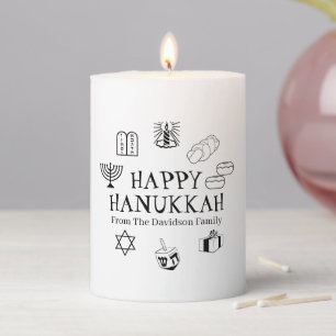 Happy Hanukkah black white custom text cute favor Pillar Candle