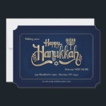 Happy Hanukkah Blue and Gold Card<br><div class="desc">A beautiful and elegant Hanukkah card that can also be used to notify everyone of your new address. (Image by pikisuperstar of Freepik.com). The card is easy to customize with your wording, font and font color. Not exactly what you're looking for? All our products can be custom designed to meet...</div>