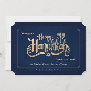Happy Hanukkah Blue and Gold Card