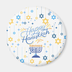 Happy Hanukkah Blue And Gold Magnet
