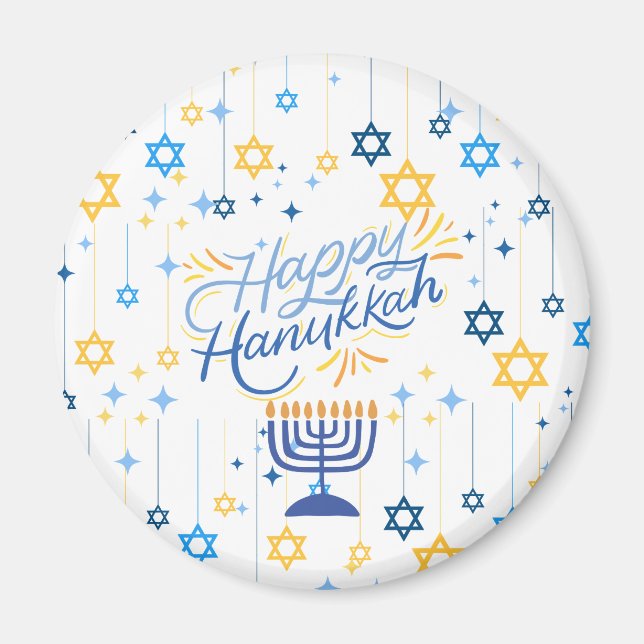 Happy Hanukkah Blue And Gold Magnet (Front)