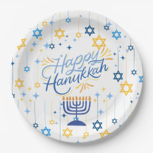 Happy Hanukkah Blue And Gold Paper Plates