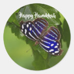 Happy Hanukkah blue and white butterfly Classic Round Sticker