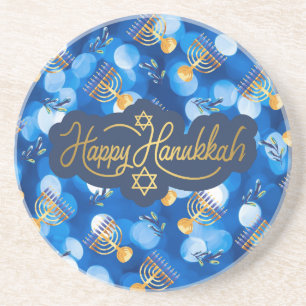 Happy Hanukkah Blue And White Coaster