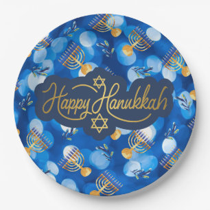 Happy Hanukkah Blue And White Paper Plates