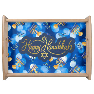 Happy Hanukkah Blue And White Serving Tray
