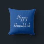 Happy Hanukkah Blue and White Typography Throw Pillow<br><div class="desc">Happy Hanukkah elegant typography with a reversible blue and white background. With blue and white lettering,  you can customize with your own message. Great for adding some festive decor to you home.


Enjoy!</div>