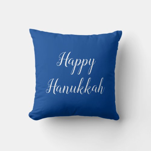 Happy Hanukkah Blue and White Typography Throw Pillow