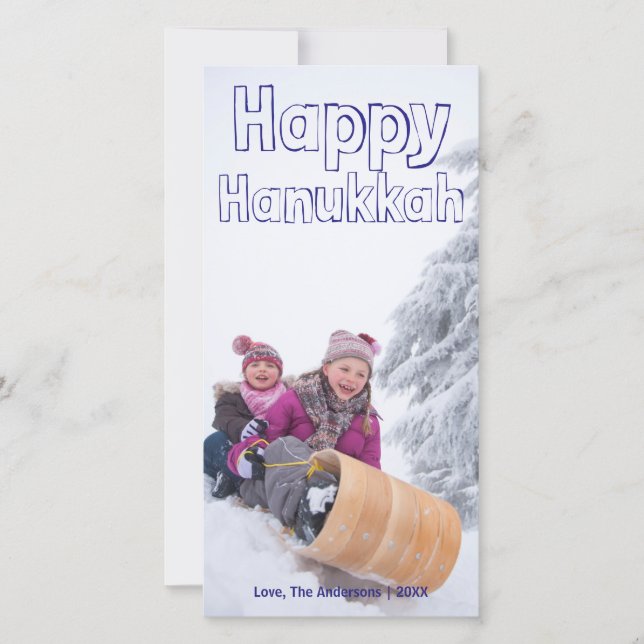 Happy Hanukkah Blue Block - Photocard Holiday Card (Front)