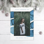 Happy Hanukkah Blue Brushed Jewish Holiday Photo<br><div class="desc">Edit and customize to change the name,  year,  and fonts,  the color of the frame,  and message on the back. Customize further to add more text or more photos to the back side.</div>