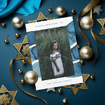 Happy Hanukkah Blue Brushed Jewish Holiday Photo<br><div class="desc">Edit and customize to change the name,  year,  and fonts,  the color of the frame,  and message on the back. Customize further to add more text or more photos to the back side.</div>