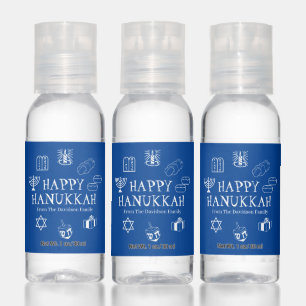 Happy Hanukkah blue custom family name party favor Hand Sanitizer