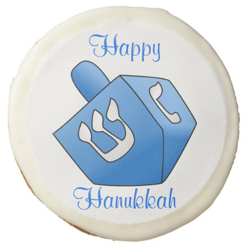 Happy Hanukkah Blue Dreidel Sugar Cookie