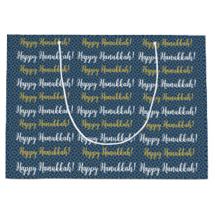 Happy Hanukkah Blue, Gold, and White Large Gift Bag
