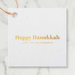 Happy Hanukkah blue gold modern stripes custom Foil Favor Tags
