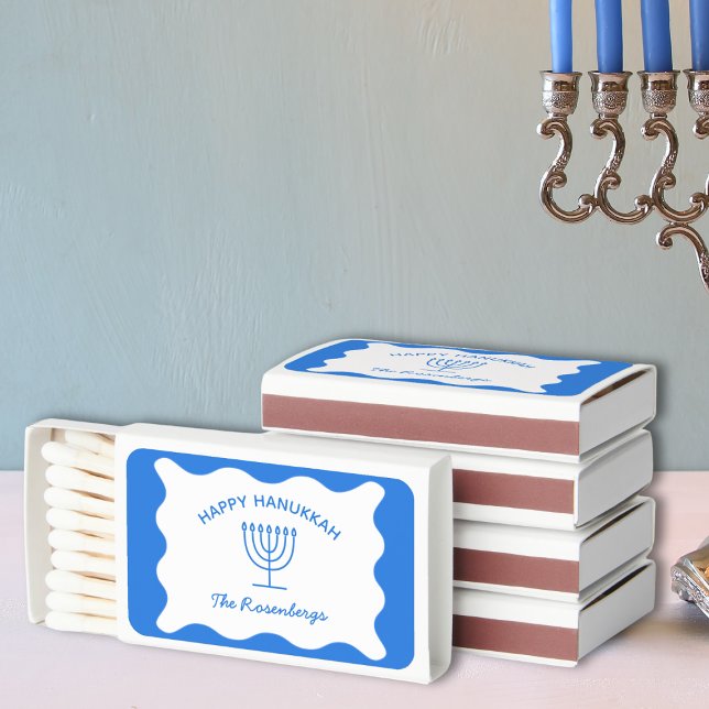 "Happy Hanukkah" Blue Menorah Chic Wavy Aesthetic  Matchboxes (Creator Uploaded)
