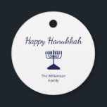 Happy Hanukkah Blue Menorah Favor Tags<br><div class="desc">Happy Hanukkah Holiday party favor tag,  with a simple blue menorah and script typography design. With white customizable lettering,  you can add your own text. A great way to celebrate with friends and loved ones.</div>