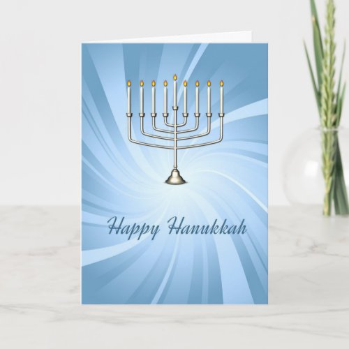 Happy Hanukkah Blue Menorah Greeting Card