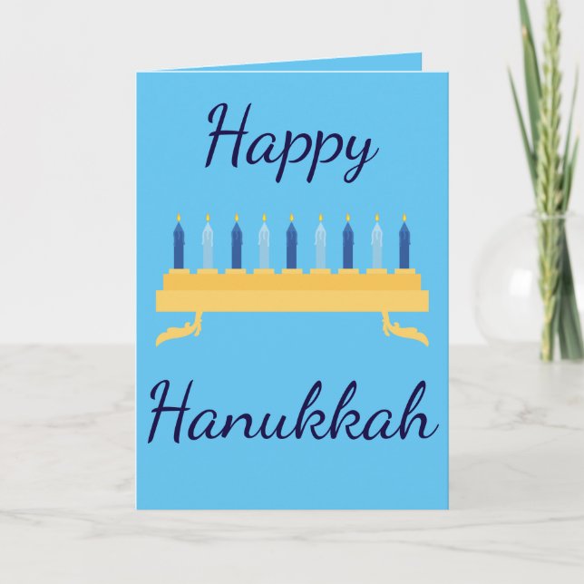Happy Hanukkah Blue Menorah Holiday Card (Front)