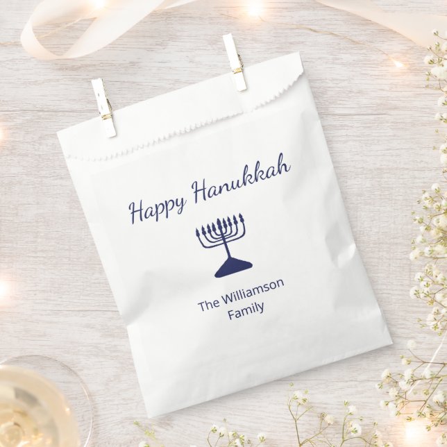 Happy Hanukkah Blue Menorah Holiday  Favor Bag (Clipped)