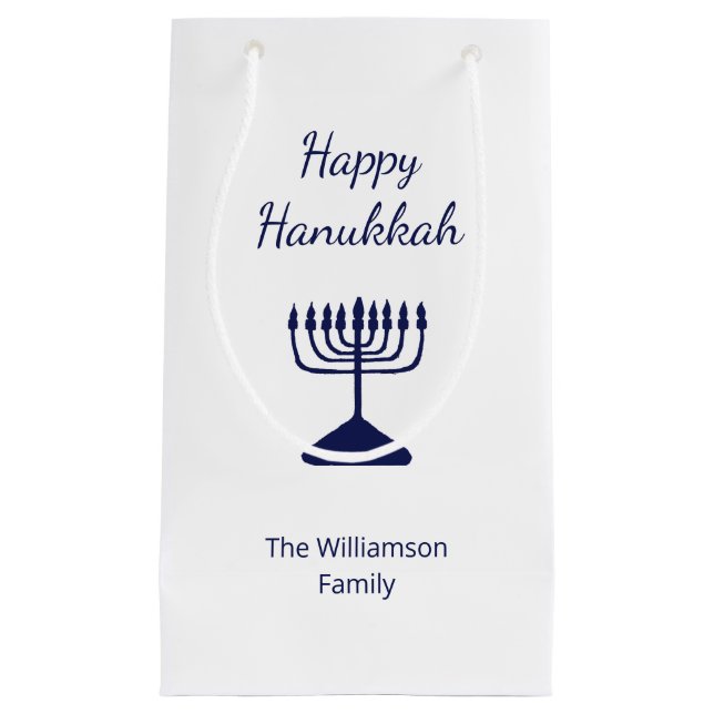 Happy Hanukkah Blue Menorah Holiday  Small Gift Bag (Front)