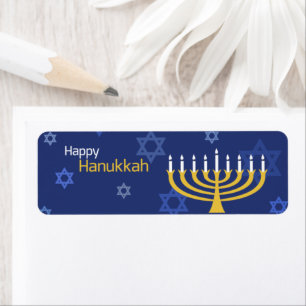  Happy Hanukkah Blue Menorah & Star of David  Label