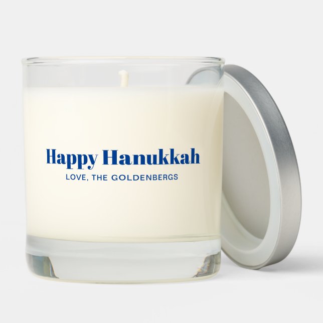 Happy Hanukkah blue minimalist personalized Scented Candle (Lid)