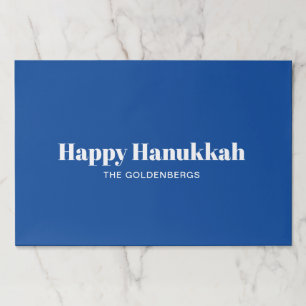 Happy Hanukkah blue simple custom paper placemats