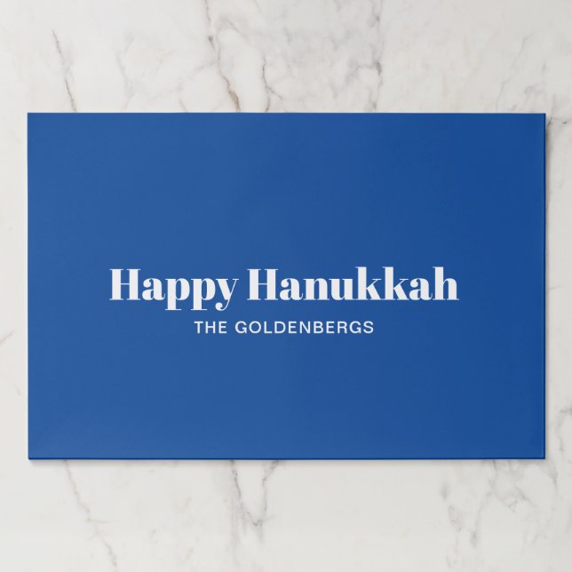 Happy Hanukkah blue simple custom paper placemats (Front)