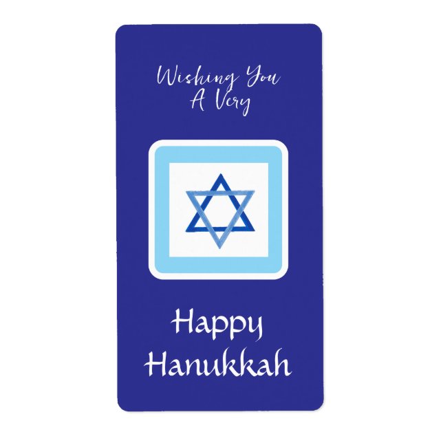 Happy HANUKKAH Blue Star of David Label (Front)