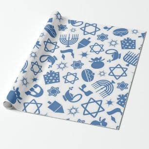 Happy Hanukkah Blue Star of David Menorah Wrappin Wrapping Paper