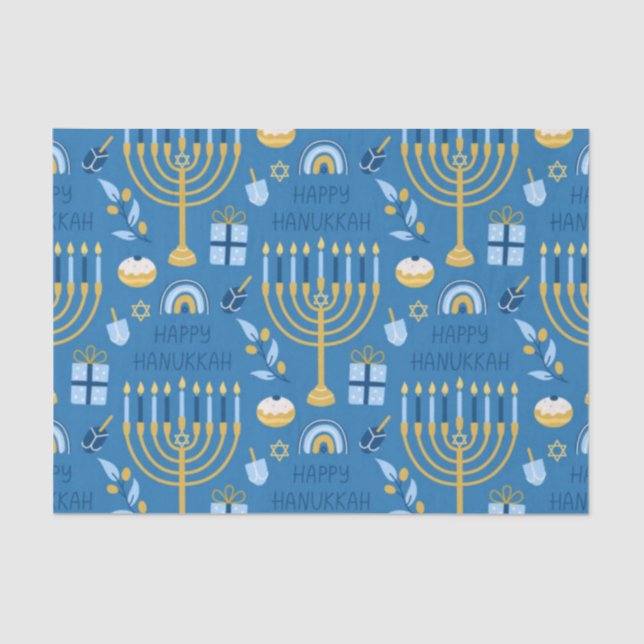 Happy Hanukkah Blue Star of David Tissue Paper (Front)