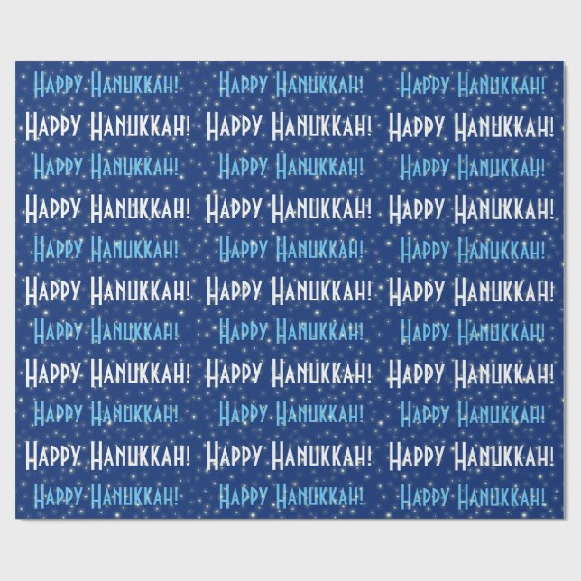 Happy Hanukkah Blue Stars Wrapping Paper (Flat)