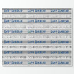 Happy Hanukkah Blue Stripes Wrapping Paper<br><div class="desc">Happy Hanukkah Blue Stripes Wrapping Paper. Shades of blue,  grey,  gray,  and white with a Jewish Religion theme for gift wrapping supplies.</div>