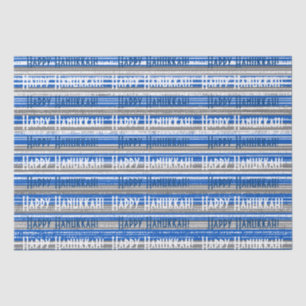 Happy Hanukkah Blue Stripes Wrapping Paper