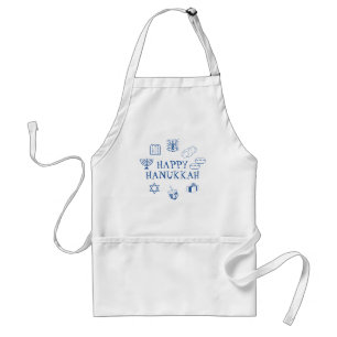 Happy Hanukkah blue white custom cute Adult Apron
